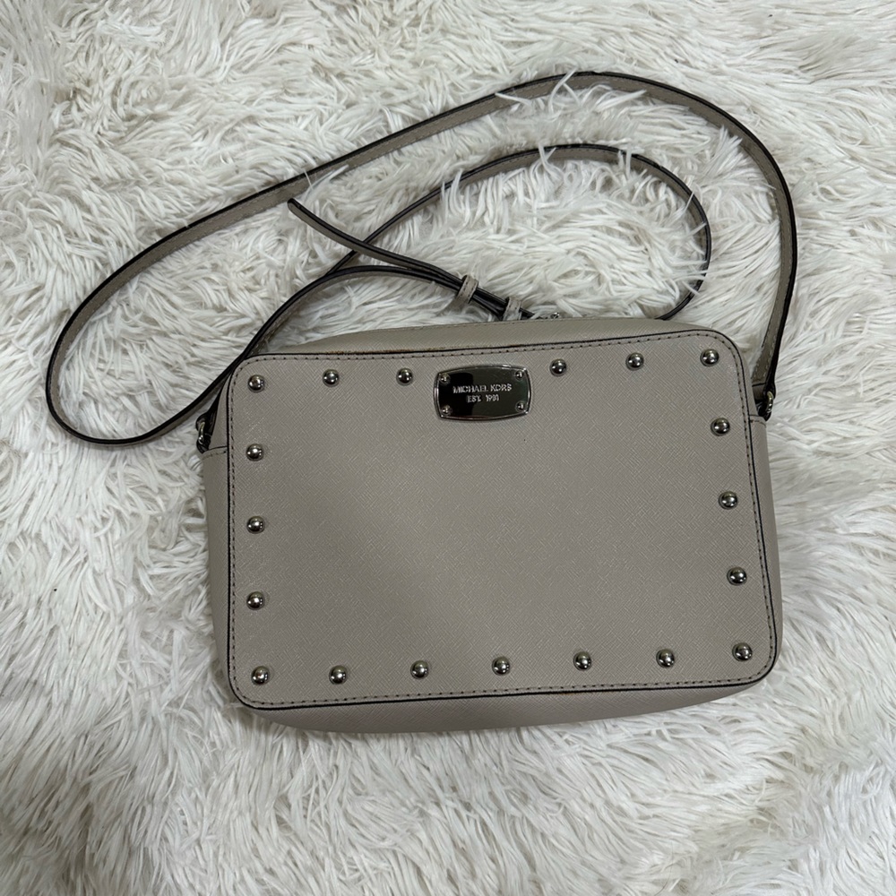 Michael Kors Taupe Studded Crossbody Bag